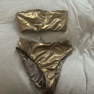 Good American Gold Metallic Bikini - Size 2